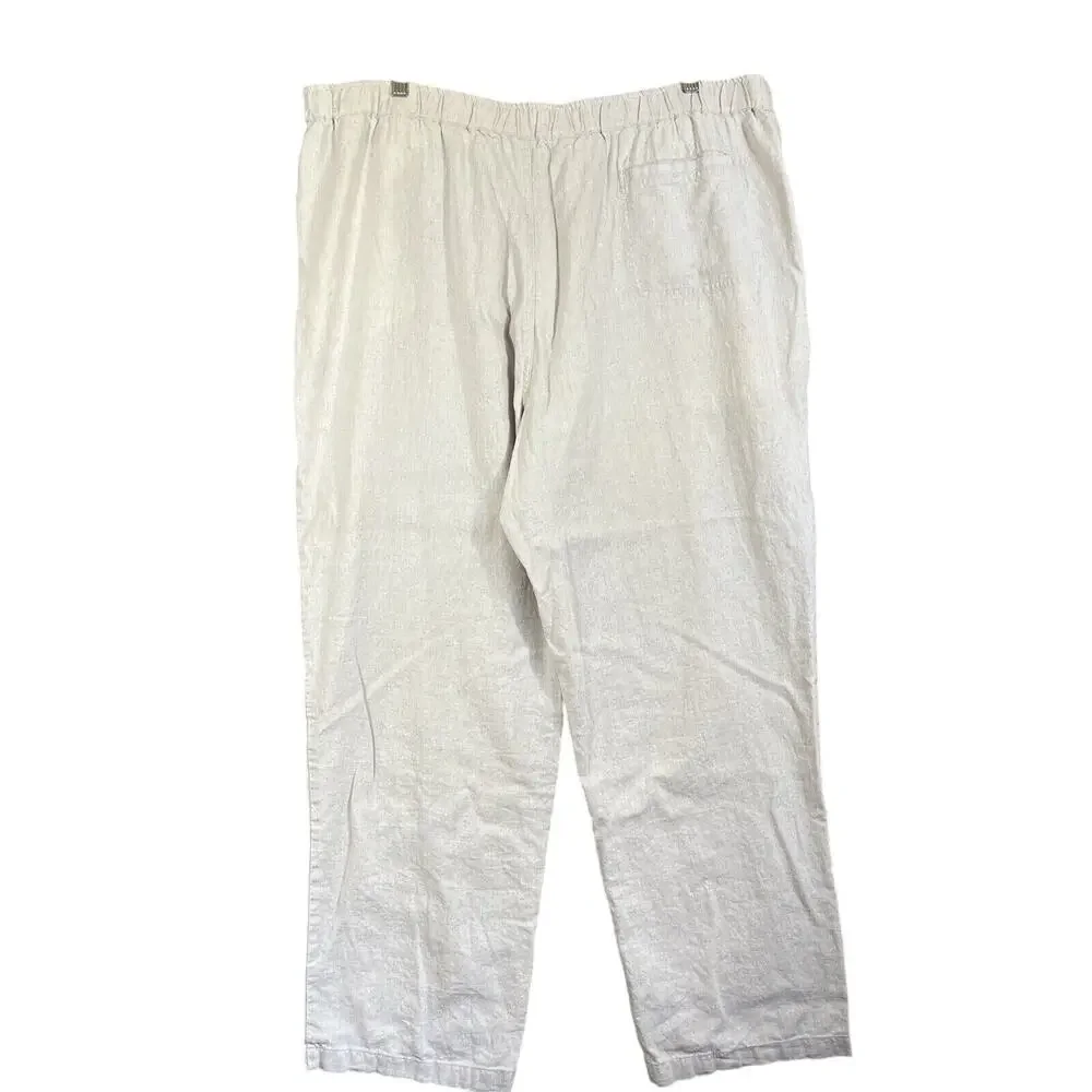 Cubavera Pants Men 2XB/32 Oatmeal Linen Blend Drawstring Elastic Straight Zip